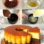 Chocoflan casero recién horneado, postre mexicano con capas de chocolate y flan.
